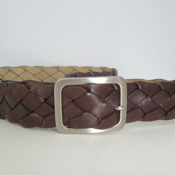 New Talbots Womens Medium Brown Braided Leather Belt Brass Buckle 34" - 38" - Picture 4 of 7